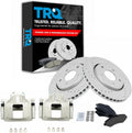 TRQ Performance Front Brake Pad and Rotor Set Ceramic Coated Drilled Slotted Rotors Calipers Compatible with 08-12 Chrysler Town & Country Dodge Grand Caravan 12 Ram Cargo Van 09-12 Volkswagen Routan