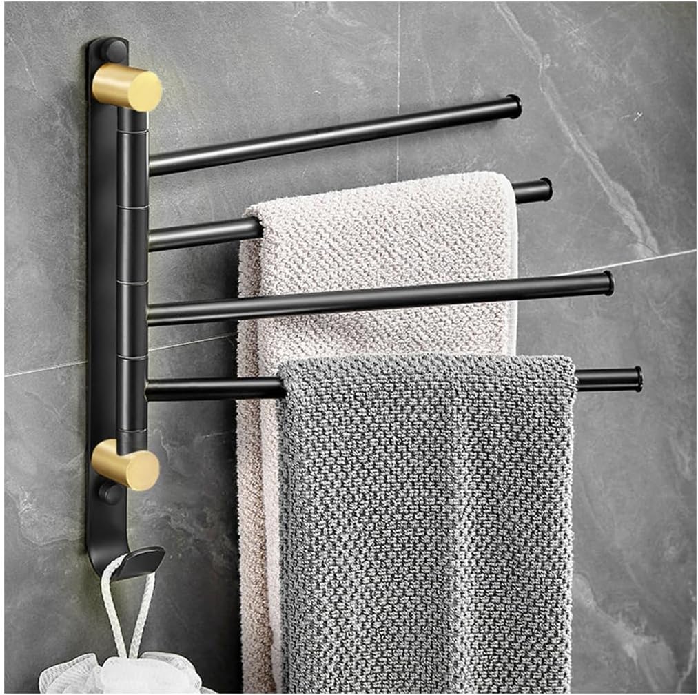 Folding Arm Swivel Towel Rack Bar Rails, for Bathroom, Brass Bars,Wall Mount Drying Racks for Laundry,Swing Out, Hand(Black1)