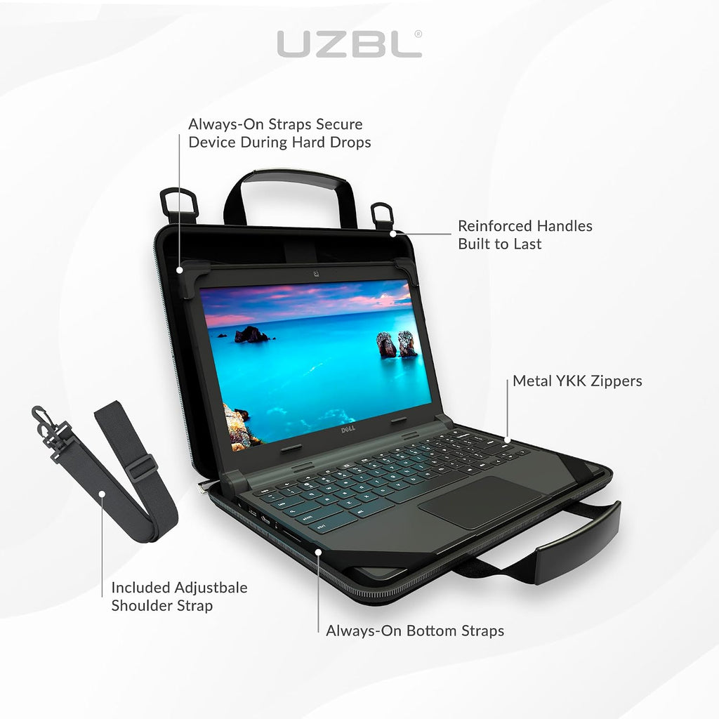 UZBL 13-14 Inch Always-on Chromebook Protective Hard Case with Adjustable Shoulder Strap and Carrying Handles (20 Pack)