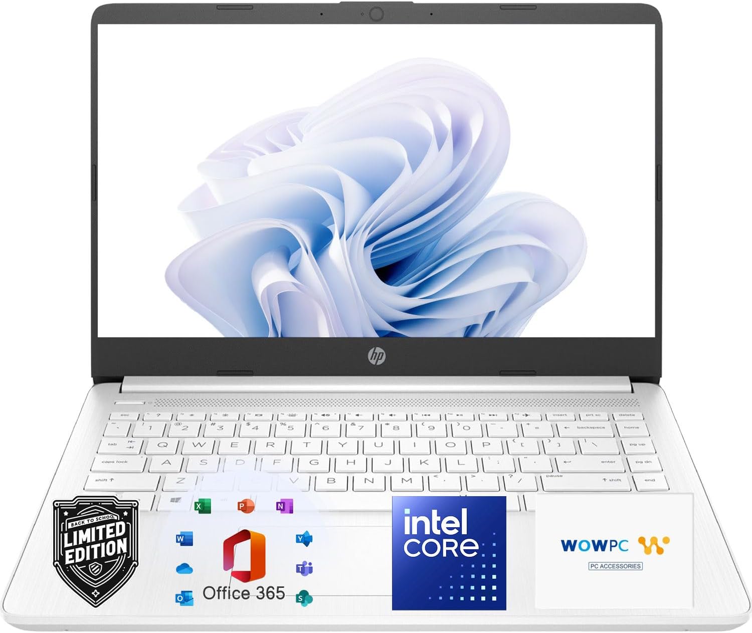 HP 14' Laptop, Intel Dual-Core CPU, 32GB RAM, 512GB SSD, Soft White Finish, HD Display, Windows 11, Microsoft 365 Web Apps with 1TB OneDrive
