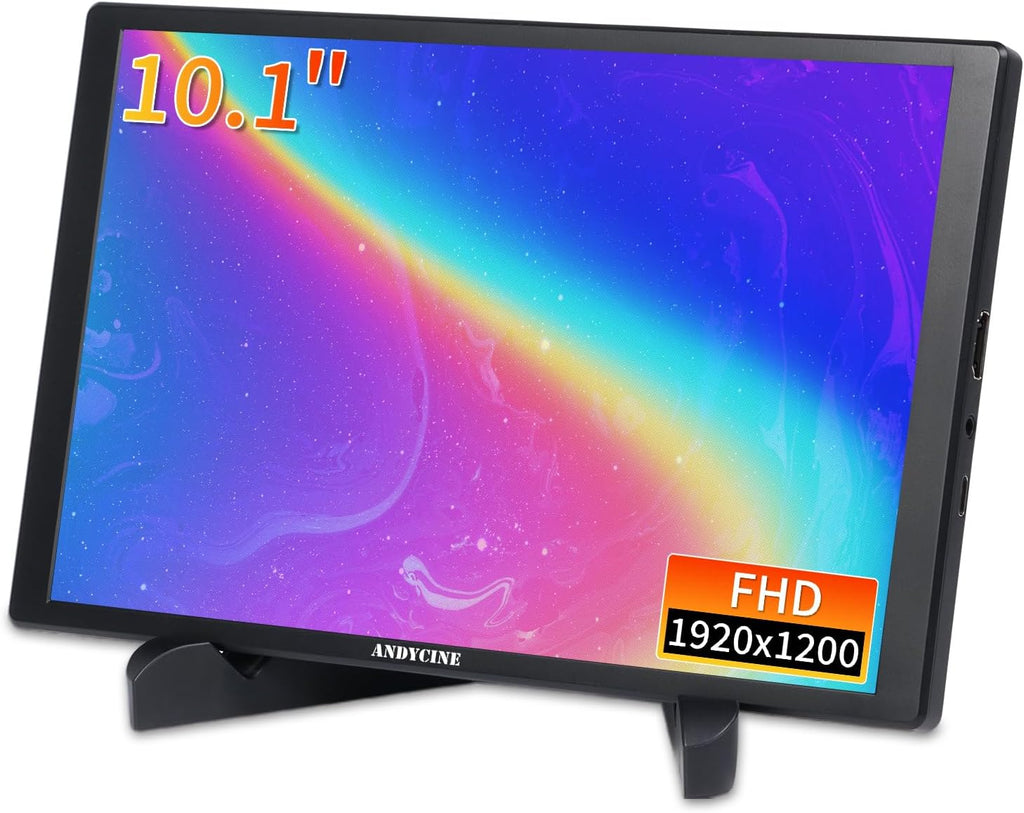 ANDYCINE N10 Portable Monitor, 10.1 Inch Mini Touch 1920x1200 IPS Screen, HDMI USB C in, 350nits 60Hz 1000:1 Contrast Display with Bracket & Speakers for Laptop,PC,PS4/5,Switch,Mac,Xbox