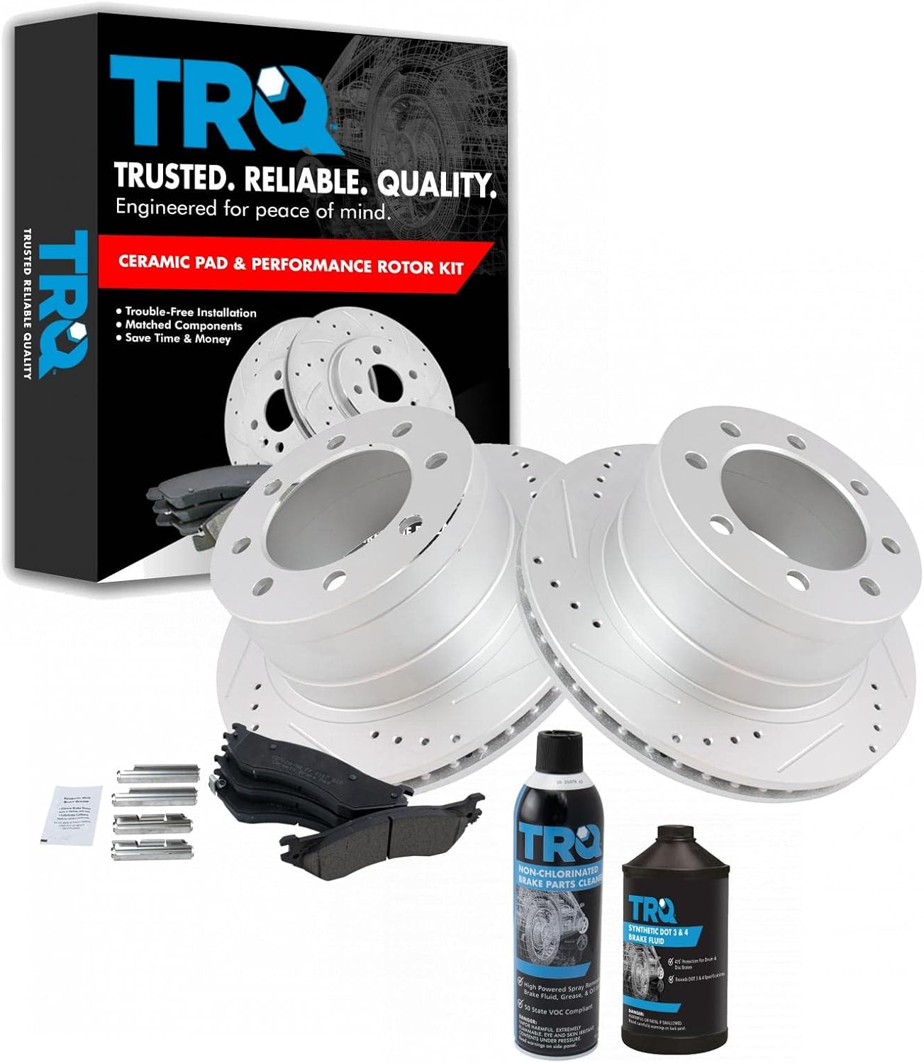 TRQ Rear Performance Brake Pad & Rotor Kit, with Chemical Kit Ceramic Premium G-Coated Compatible with 2006-2008 Dodge Ram 1500 2003-2008 Ram 2500, 3500