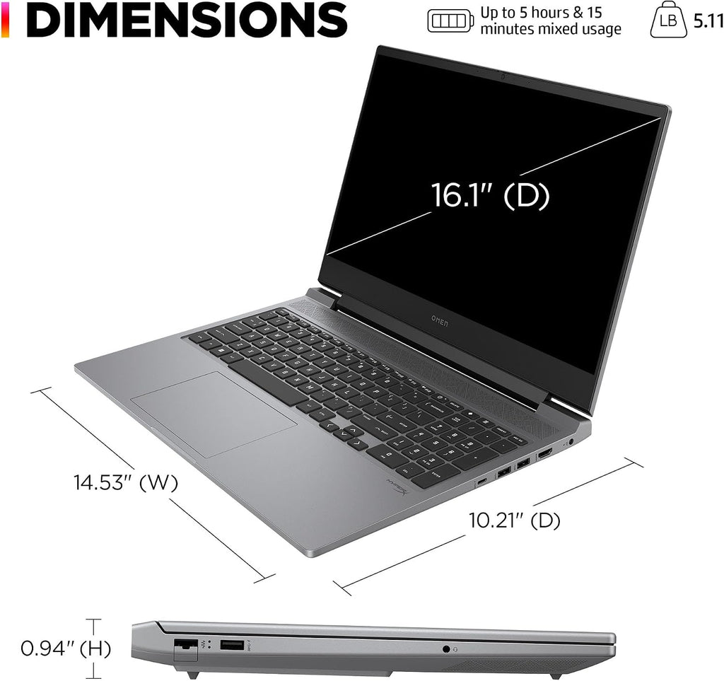HP OMEN 16 inch Laptop, FHD 144Hz Display, Intel Core i7-14650HX, 16 GB RAM, 512 GB SSD, NVIDIA GeForce RTX 4060 GPU (8 GB Dedicated), Windows 11 Home, 16-ae0100nr (2024)