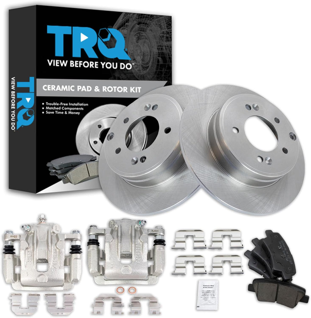 TRQ Rear Brake Pad and Rotor Set Ceramic Rotors Calipers Compatible with 2014 Kia Optima