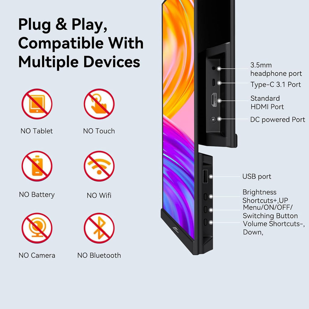 Kenowa 23.8' Large Portable Monitor 200Hz FHD 1080P IPS Freesync USB-C HDMI External Gaming Monitor with Dual Speakers Adjustable Stand, Second Display for Laptop Phone PC Computer Mac Xbox PS4