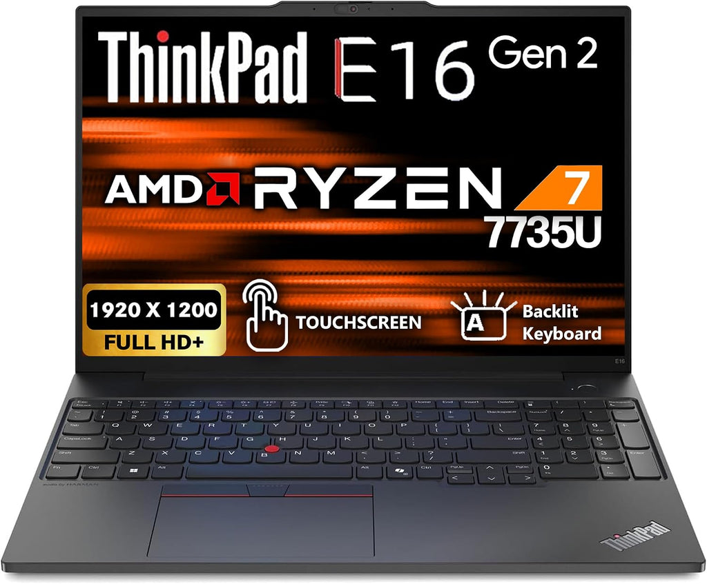 Oemgenuine Lenovo ThinkPad E16 Gen 2 16 Touchscreen Display, AMD Ryzen 7 7735U, Customized Laptop, 16GB / 32GB / 64GB RAM, 512GB / 1TB / 2TB SSD, WiFi 6E, Backlit KB, Webcam, W11P, Business Laptop