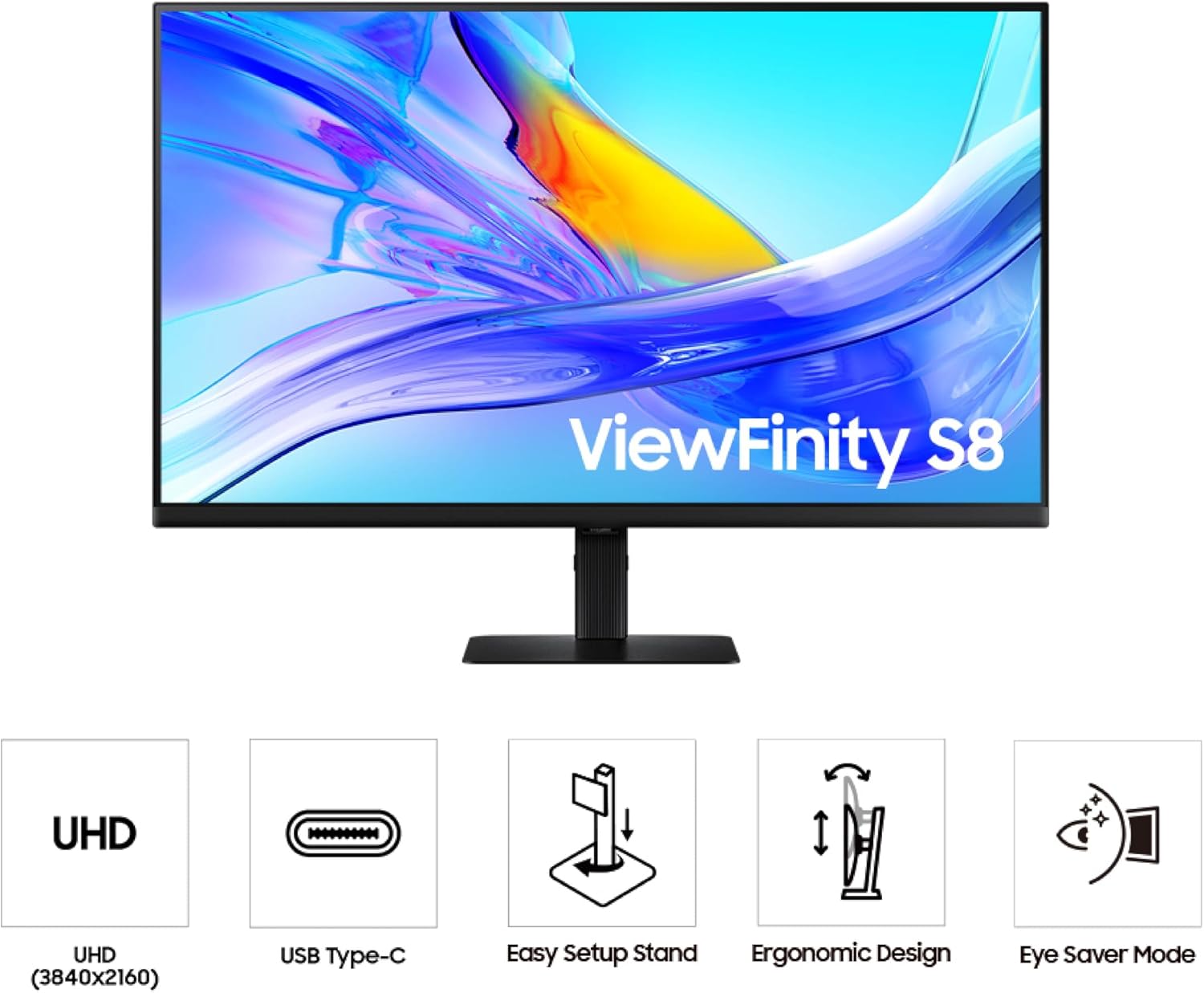 SAMSUNG 32-Inch ViewFinity S8 (S80UD) 4K UHD High Resolution Monitor with HDR10, USB-C, Height Adjustable Ergonomic Stand, Built-In KVM Switch, Advanced Eye Care, LS32D804UANXGO