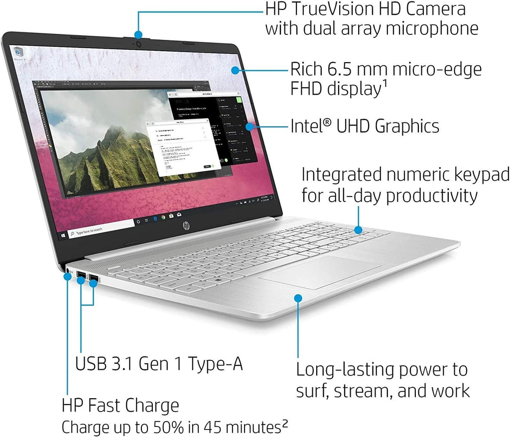 HP Laptop 15-dy1079ms (Core i7-1065G7) 15.6 Full HD 1920x1080 IPS touchscreen 12GB DDR4 Ram, 256GB SSD, Webcam, HDMI, Silver, Windows 10 Home
