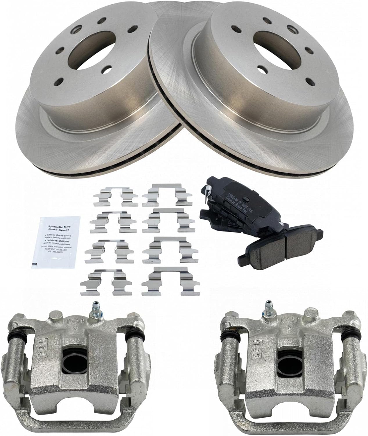 TRQ Rear Ceramic Brake Pad and Rotor Set Includes Calipers Compatible with 2008-2013 Nissan Rogue 2014-2015 Nissan Rogue Select