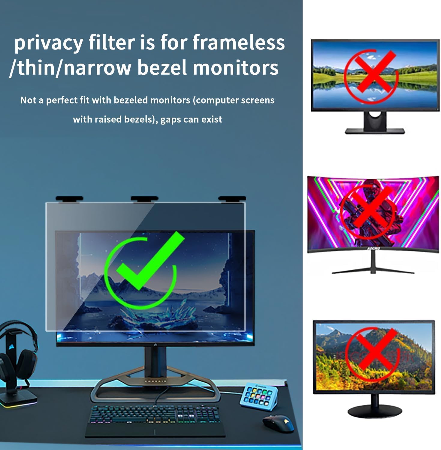 2 Pack Magnetic Hanging Computer Privacy Screen 32 Inch for 16:9 Widescreen Monitor, Removable Privacy Screen Anti Glare Blue Light Computer Screen Shield, Anti-Scratch 32 in Protector Film