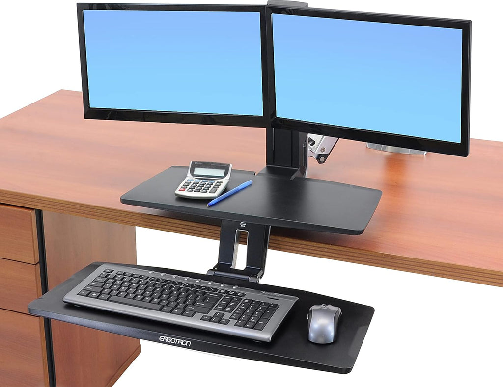 Ergotron – WorkFit-A Dual Monitor Standing Desk Converter, Sit Stand Workstation for Tabletops – Suspended Keyboard Tray