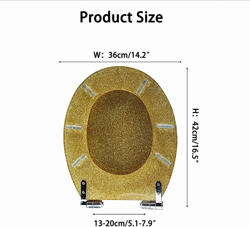 Sparkly Resin Toilet Seat, Elongated Toilet Seat, Thicken Toilet Seat, Slow Close Bathroom Toilet Lid, Easy to Clean & Install(Gold, Silver, Pink, Black),36 * 42Cm,Silver