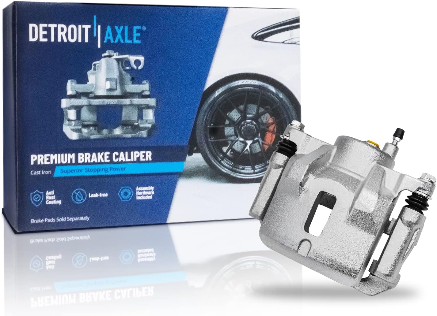 Detroit Axle - Front Disc Rotors Brake Pads + Left Brake Caliper Replacement for 2003-2008 Toyota Corolla Matrix Pontiac Vibe - 5pc Set