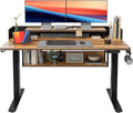 FEZIBO 55' Electric Standing Desk with Shelves, 55x24 Inches Sit Stand Rising Computer Desk with Monitor Shelf, Home Office Desks with Hook, Adjustable Height Stand Up Workstation Table, Rustic Brown