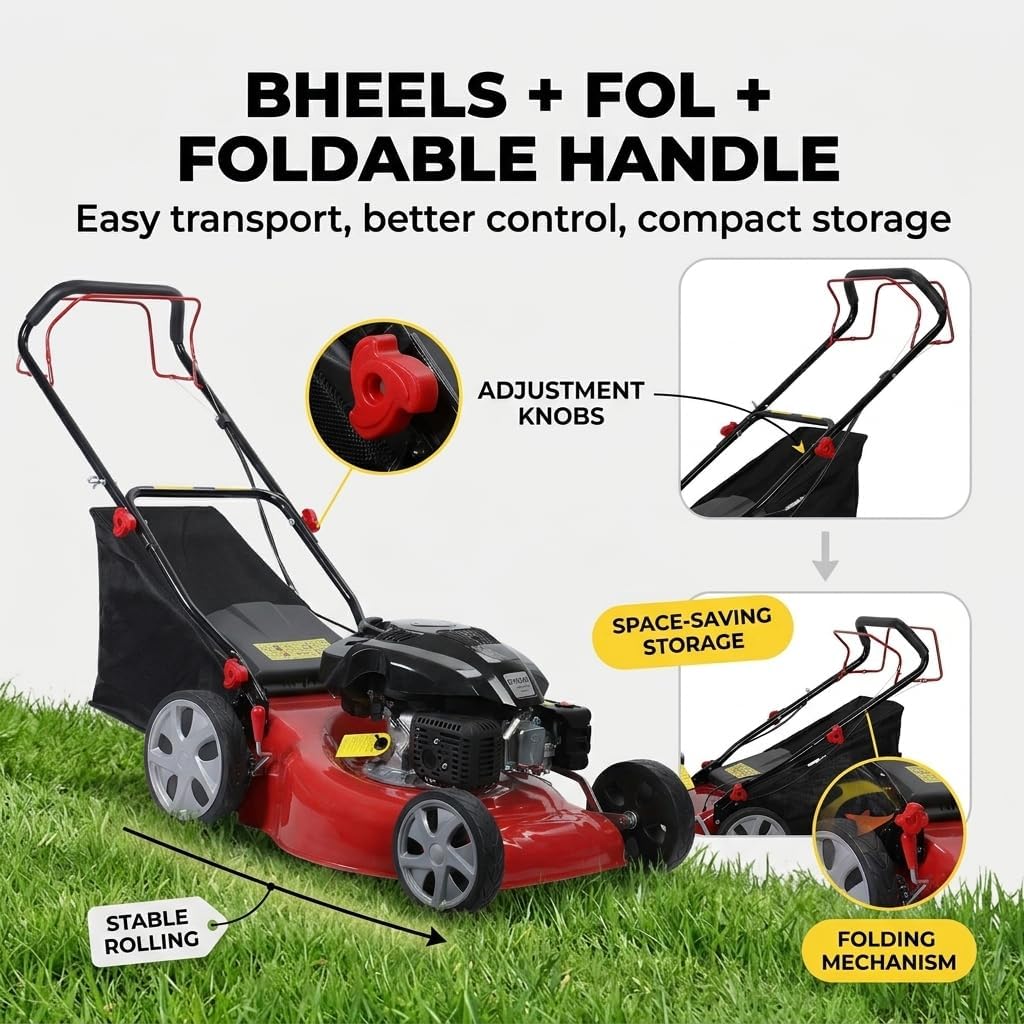 Self Propelled Gas Lawn Mower, 141cc 4-Stroke Engine, 20-Inch Walk-Behind Mower, 3-in-1 Mulching, Side Discharge & Rear Bagging, 7-Position Height Adjustment, 13.2-Gallon Grass Bag, High Rear Wheels