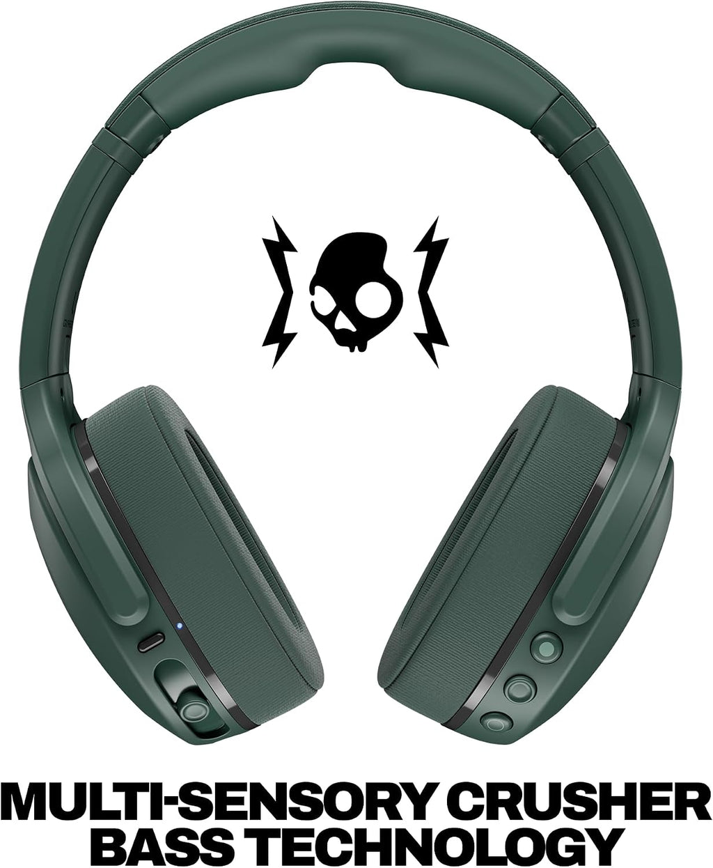 Skullcandy Crusher 540 Active Wireless Bluetooth Headphones with Multi-Sensory Bass, Noise Isolating Over-Ear Fit, Sweat and Water Resistant, 40 Hours Battery, Microphone for iPhone Android - Forest