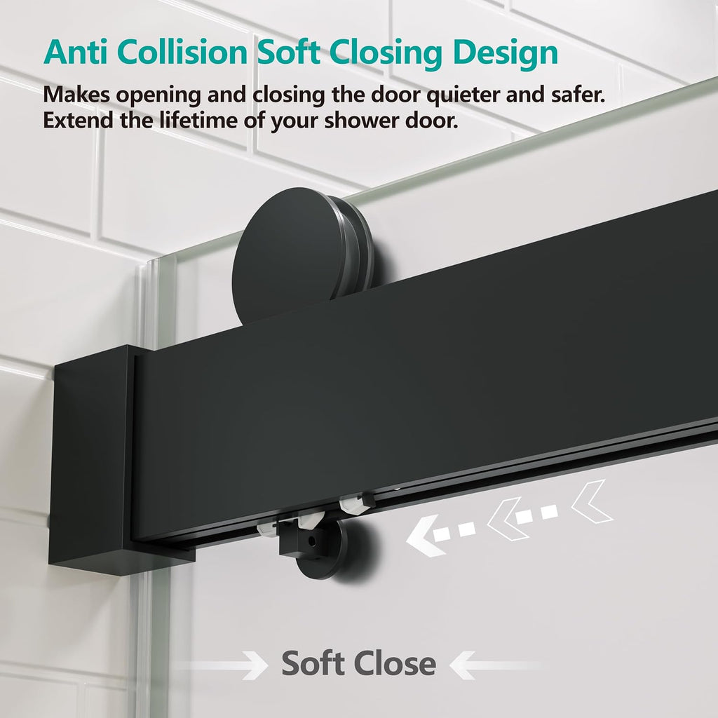 56-60' W x 76' H Single Sided Frosted Shower Doors Soft Close Double Sliding Frameless 3/8'(10mm) Temperedd Glass with Towel Bar Handle (Matte Black)