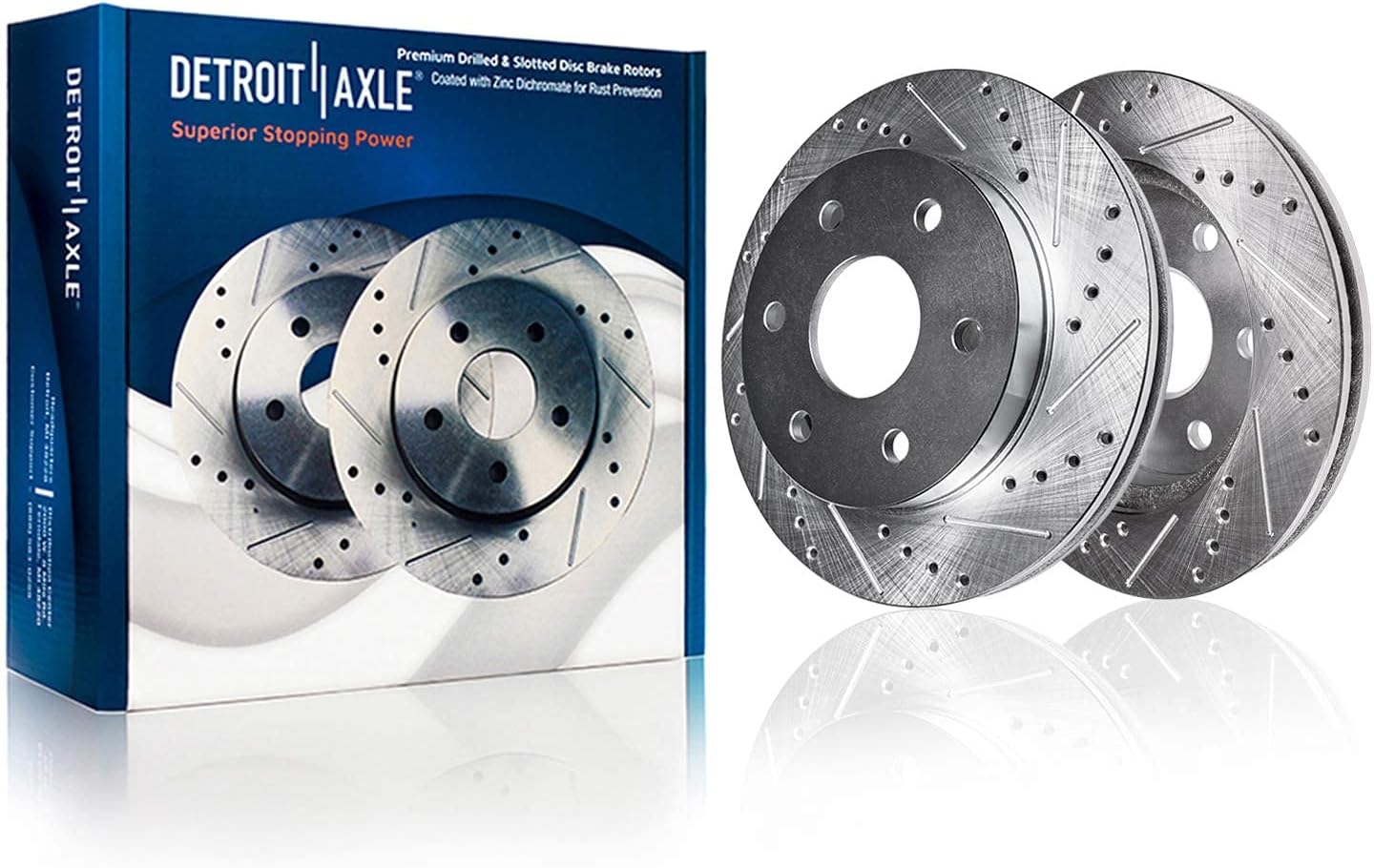 Detroit Axle - 4WD Front Brake Kit for Ford F-150 Lincoln Mark LT [6 Lug] Drilled & Slotted Brake Rotors Ceramic Brakes Pads 12pc Wheel Lug Nuts 2004 2005 2006 2007 2008 Replacement