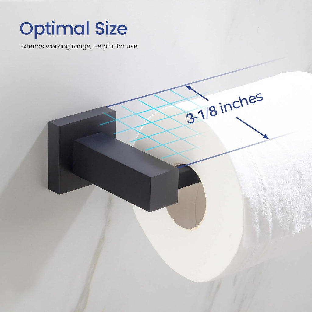 KIBI Cube 5-Piece Bathroom Hardware Set – Wall Mounted Bath Accessories Kit, Premium Brass, Includes Towel Bar, Towel Ring, Toilet Paper Holder, Robe Hook & Towel Hook (Matte Black, C-KBA15-5-1)