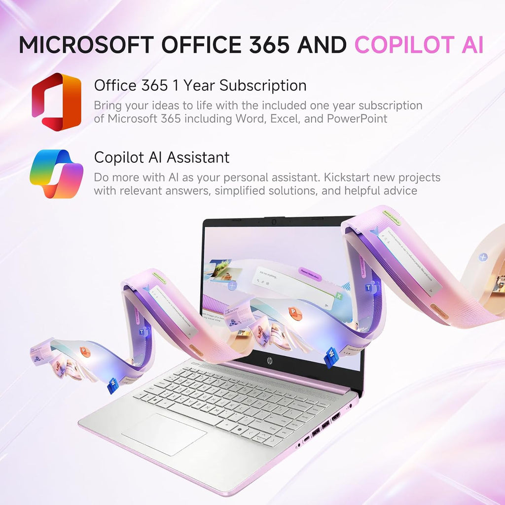 HP 2026 14 inch Laptop Computer, Copilot AI, Intel N150, 16 GB RAM, 512 GB Storage(128GB UFS+256GB MSD+128GB UFD), 1-Year Office 365, WiFi 6, Ultra Light, Portable, Windows 11 Pro, Honey Lavender