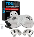 TRQ Performance Front Brake Pad and Rotor Set Ceramic Coated Drilled Slotted Vented Rotors Calipers Compatible with 91-98 Jeep Cherokee 91-92 Comanche 93-98 Grand Cherokee 91-99 Wrangler