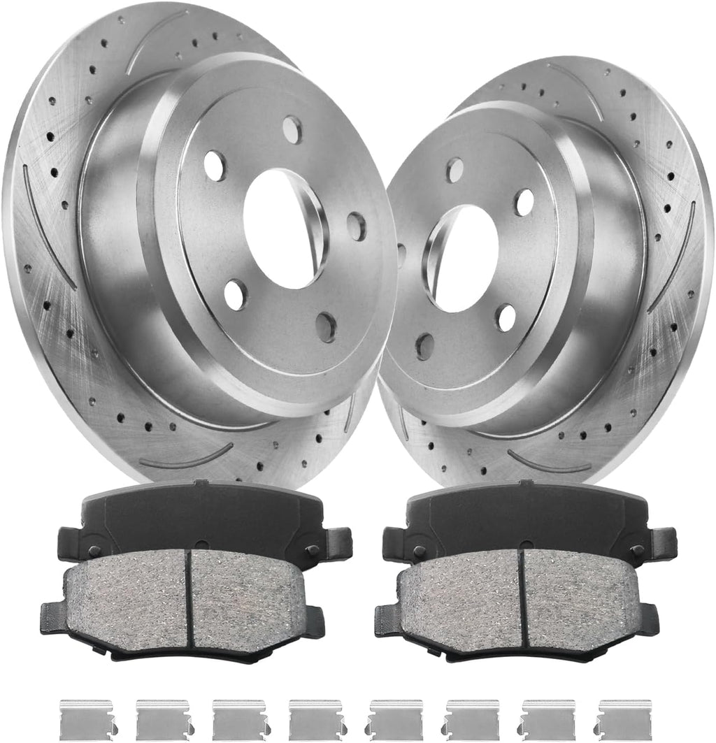 Rear Brake Pads And Rotors Kit Compatible With 2007-2017 Jeep Wrangler, 2018 Jeep Wrangler JK, 53041 D1274-8390 Automotive Replacement Brake Kits Drilled And Slotted Rotors 316mm(12.4in)