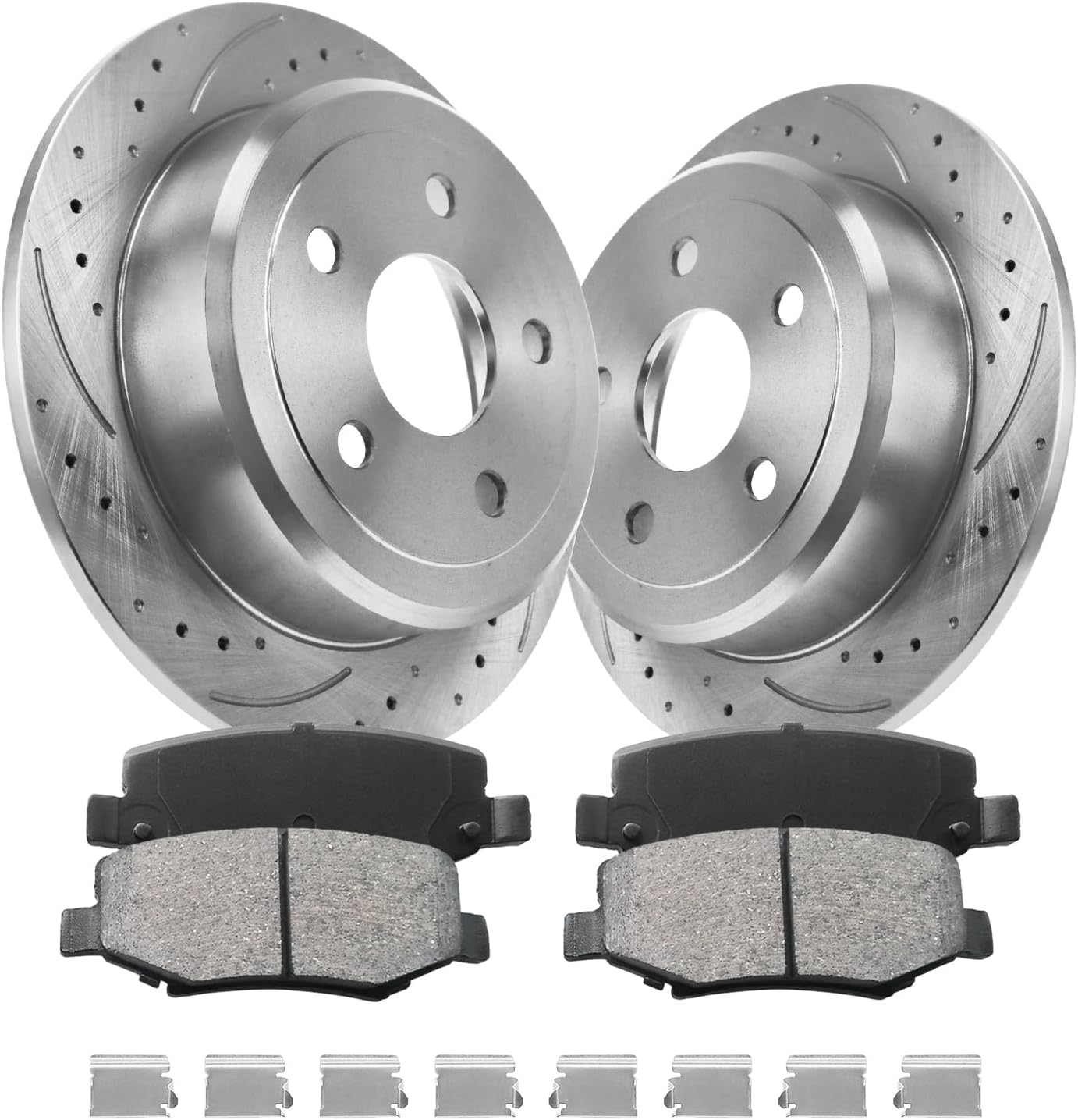 Rear Brake Pads And Rotors Kit Compatible With 2007-2017 Jeep Wrangler, 2018 Jeep Wrangler JK, 53041 D1274-8390 Automotive Replacement Brake Kits Drilled And Slotted Rotors 316mm(12.4in)