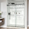 Frameless Double Sliding Shower Door, 50-55' W x 76' H, 3/8' (10mm) SGCC Certified Clear Tempered Glass, Width Adjustable, Square Guide Bar, Double Towel Bars, Stainless Steel Hardware, Gunmetal