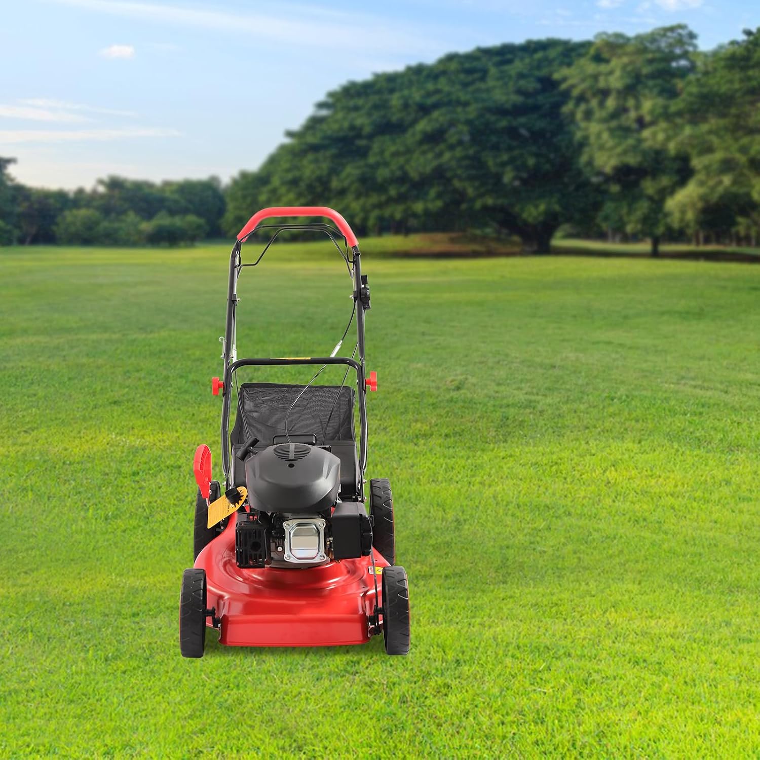 Gas Powered Lawn Mower Self Propelled, 140CC 4 Stroke Gas Mower 3-in-1 w/Bag, 8 Adjustable Heights, 20-inch Cutting Width, Push Gas Lawn Mower for All Lawn Planting Weeding