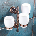 Bathroom Hardware Set Brown Bronze Rose Gold Towel Rack Set Towel Bar Toilet Paper Holder Towel Ring Wall Mounted Bathroom Accessories Kit Wall Mounted,Single Glass(Three Cup Holders)