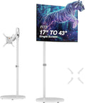 AVLT Single 17 to 43 Inch Portable Monitor Arm TV Rolling Stand with Heavy Base for Screens Up to 22 lbs, Mechanical Spring Height Adjustment, Screen Rotation, Mobile Low Profile Caster Wheel, White