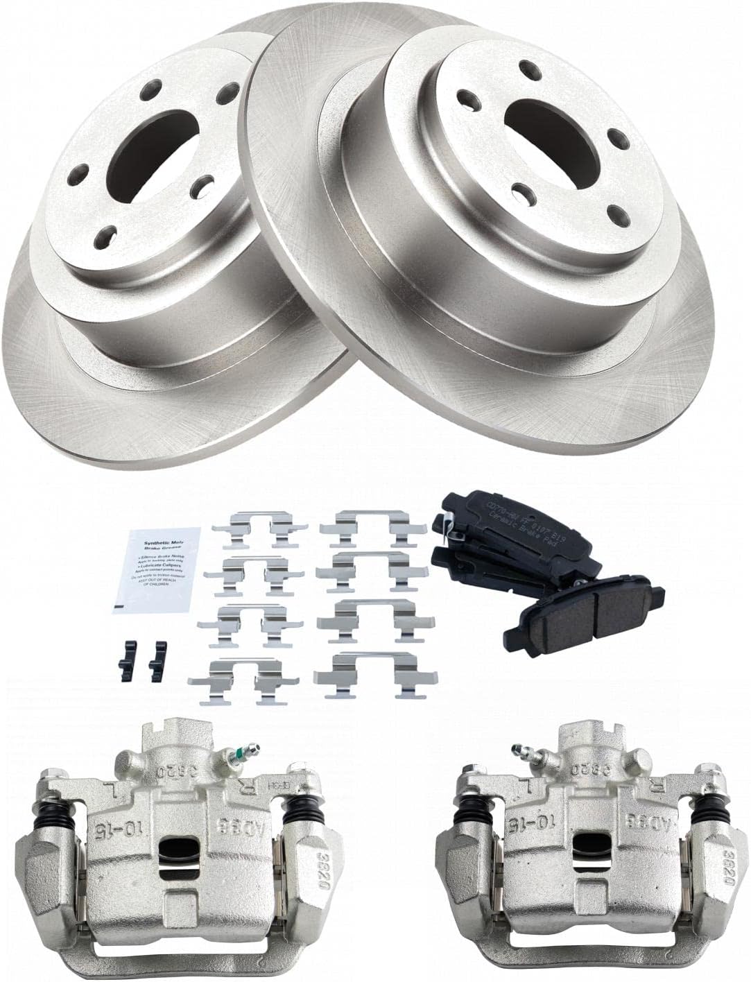 TRQ Rear Ceramic Brake Pad and Rotor Set Compatible with 2000-04 Subaru Outback H4 2.5L 2001-04 Outback H6 3.0L DOHC 2003-06 Baja