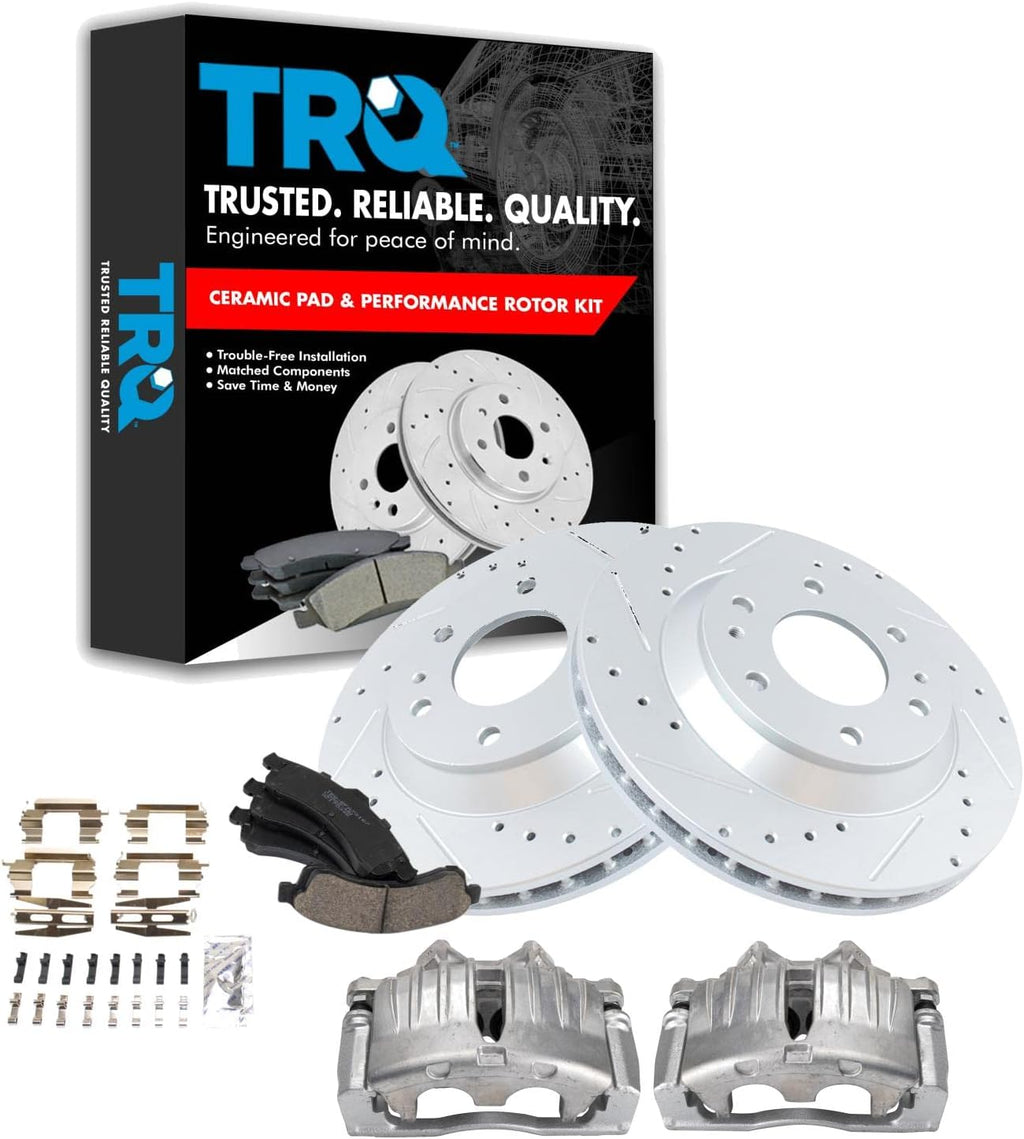 TRQ Performance Front Brake Pad and Rotor Set Ceramic Vented Coated Rotors Calipers Compatible with 2004-2005 Isuzu Ascender