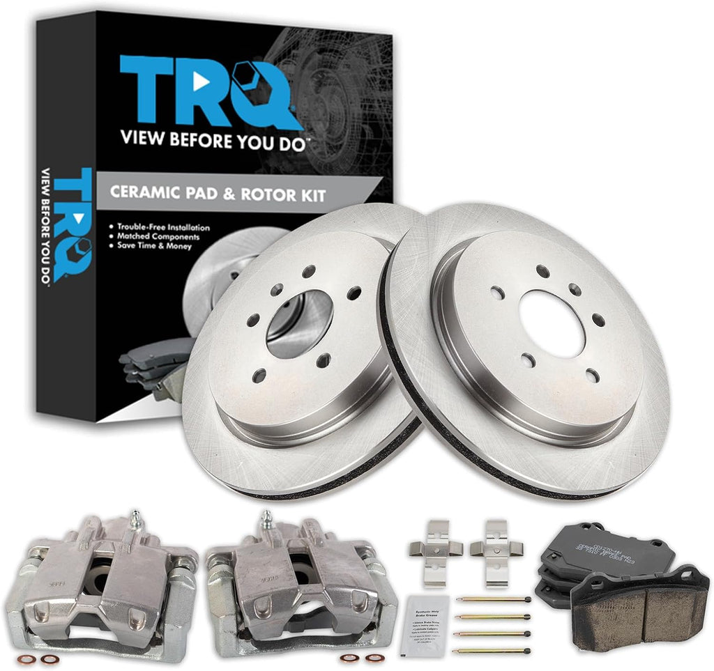 TRQ Rear Brake Pad and Rotor Set Ceramic Rotors Calipers Brake Code J56 JL9 Compatible with 2005-2011 Cadillac STS