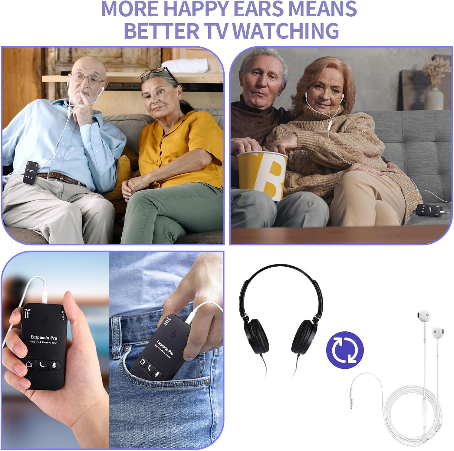 Pro TV Headphones Wireless for Seniors & Hard of Hearing - 100ft Range Rechargeable Headphones for TV Watching with Loud Volume & Phone Calls | 60-Day Trial