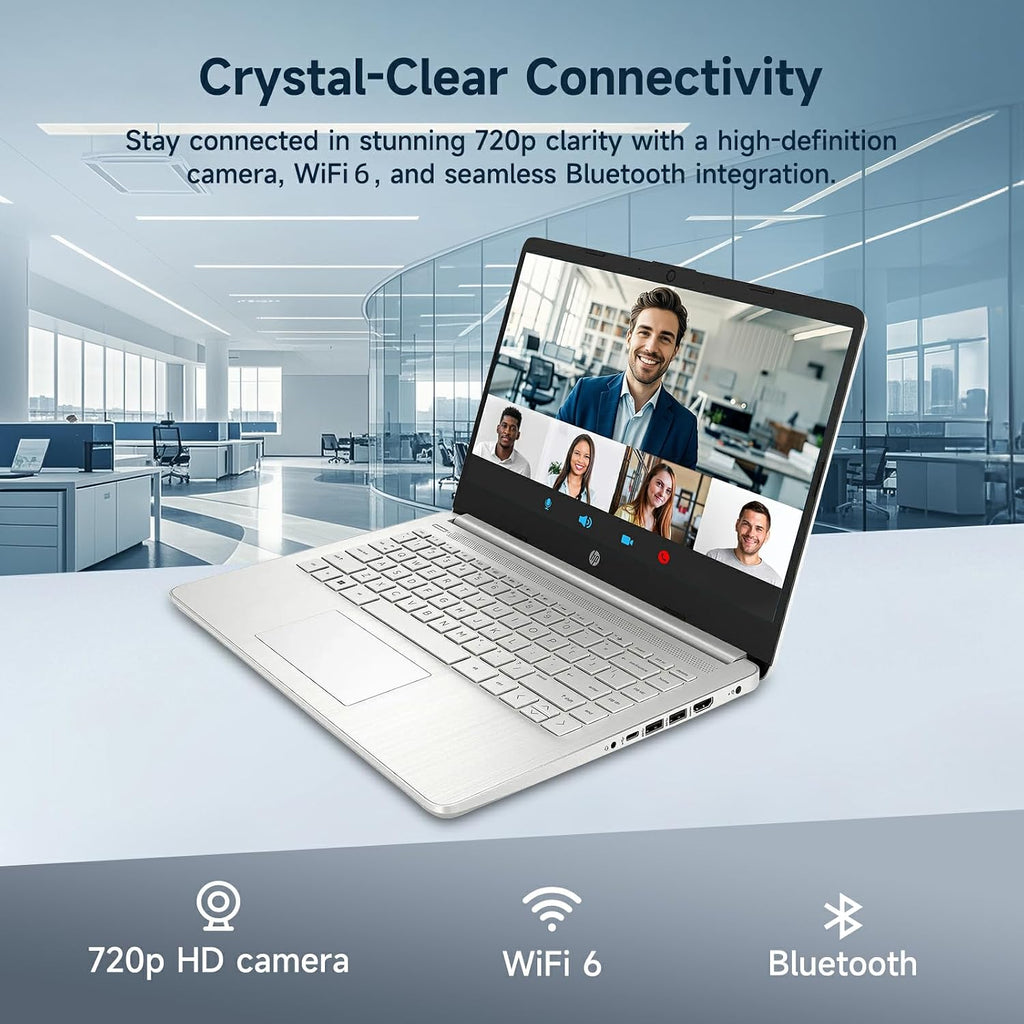 HP 14 Student-Laptop Back to School, Quad-Core Processor (Beat i3) 8GB RAM 192GB Storage(128GB UFS + 64GB SD Card) Laptops for Student with 1-Year Office 365 Copilot AI Win11, Natural Silver