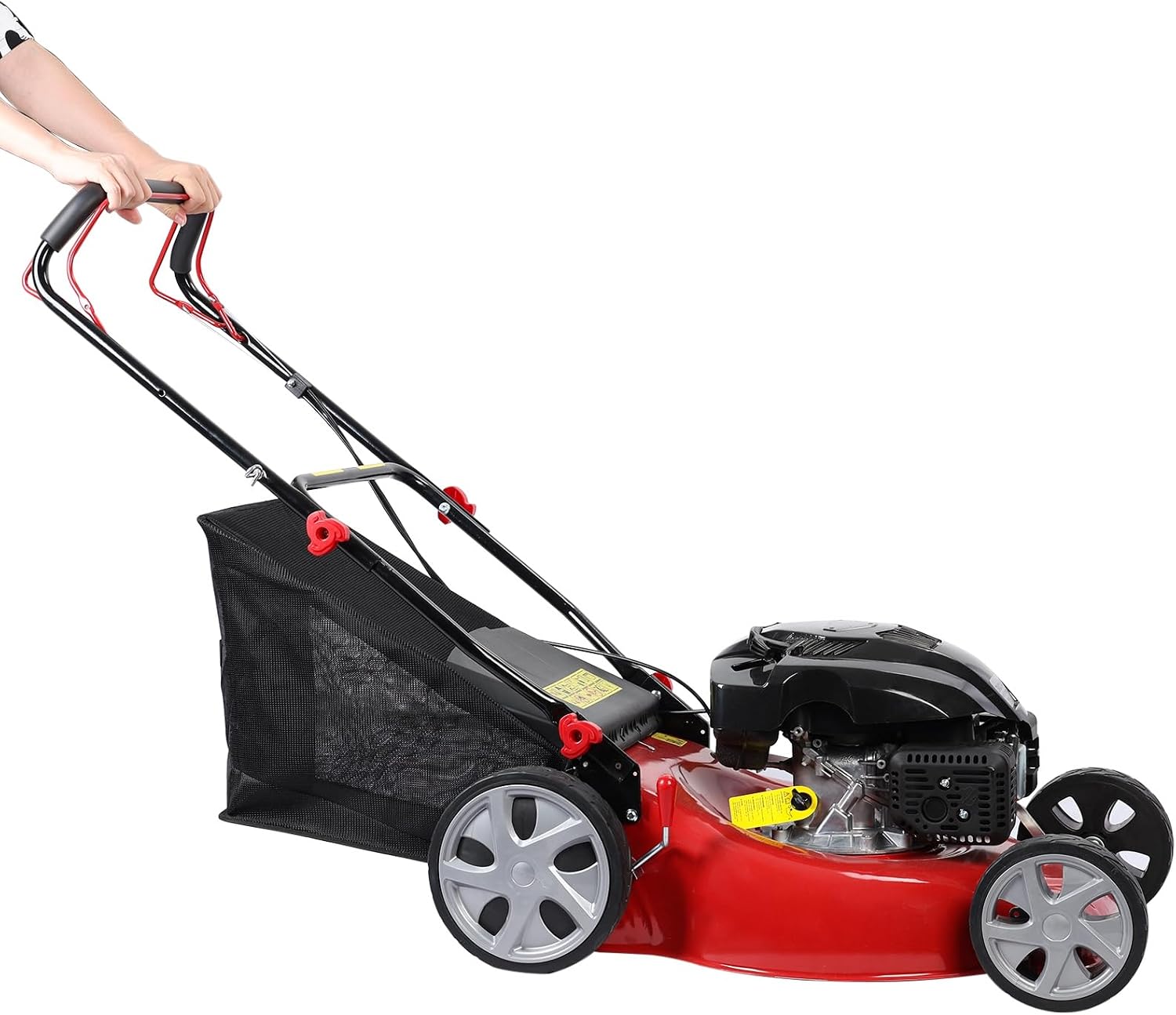Self Propelled Lawn Mower Gas, 141cc 4-Stroke Gas Push Lawn Mower with 20-Inch Blade, Foldable Handle, 7-Position Height Adjustment Push Mowers for Weeds and Overgrowth Red