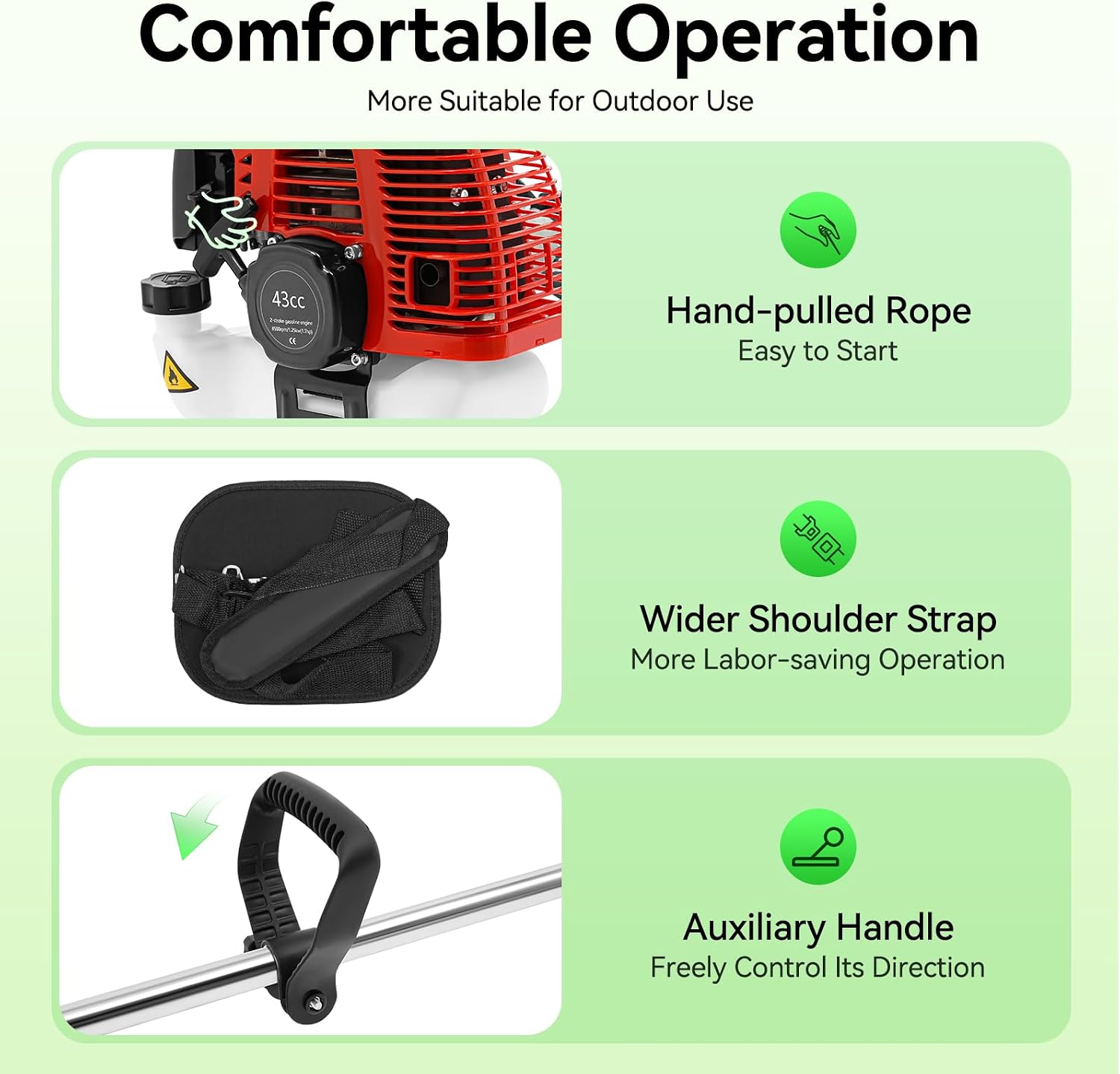 Weed Eater Gas Powered Weed Gas Edger 43CC 2 Blade Heads, Air-Cooled 2-Stroke Cordless Lawn Edger Gas Powered Weed String Trimmer with Handle & Shoulder Strap for Garden Lawn Grass Trimmer