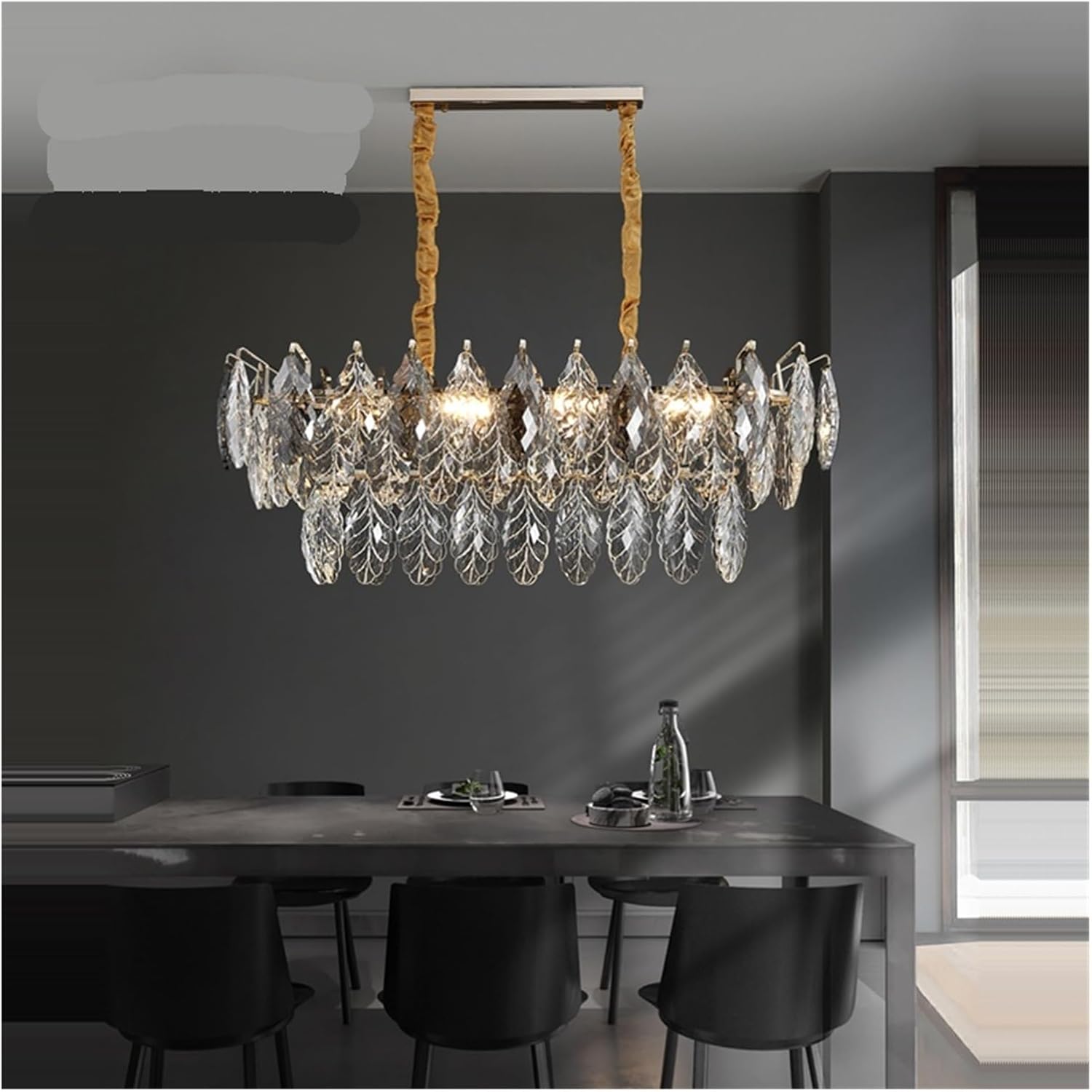 LED Dimmable Crystal Goose Feather Gold Silver Lustre Chandelier Lighting Suspension Luminaire Lampen for Dinning Room,Dining Light Fixtures