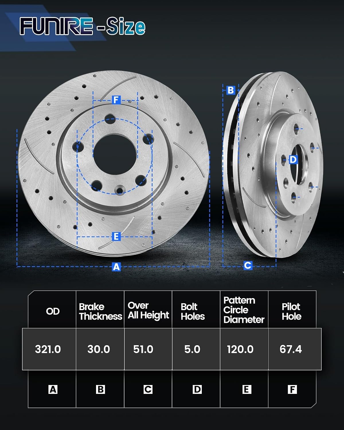 Front Brake Pads And Rotors Kit Compatible With 2010-2015 Chevrolet Camaro, 2016 Buick LaCrosse, 55174 D1404-8512 Automotive Replacement Brake Kits Drilled And Slotted Rotors 321mm(12.6in)