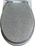 Glitter Toilet Seat ONE Button Release Soft Close Top/Bottom Fix, Quick Release Toilet Seat Oval, 36×42Cm,Gold,Silver
