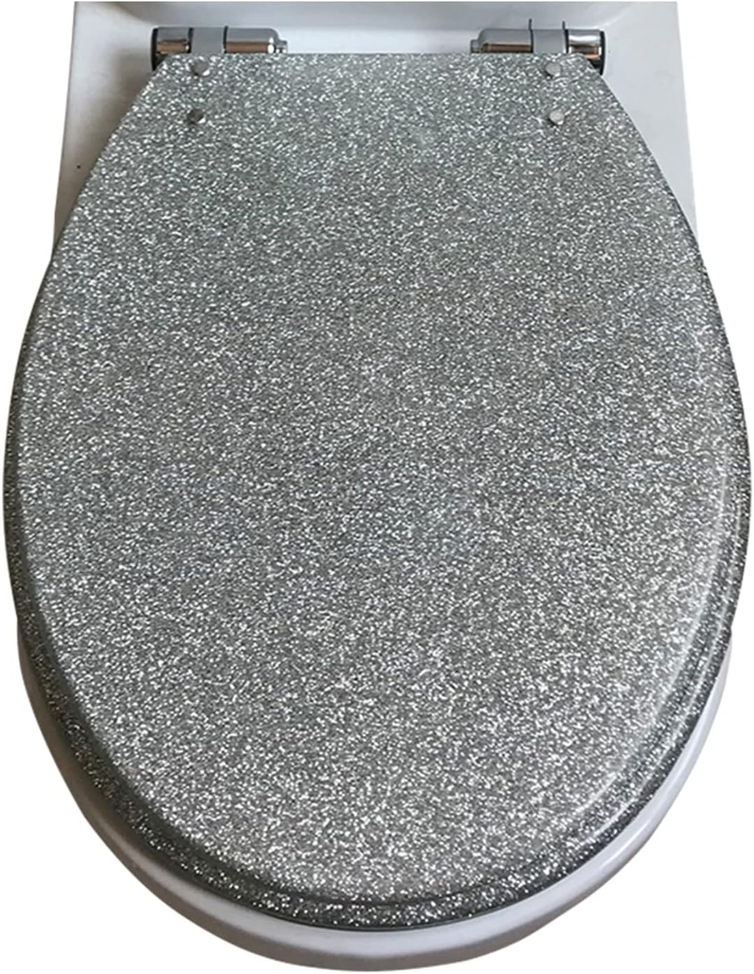 Resin Toilet Seat Soft Close Toilet seat Quick Release, Heavy Duty, Glitter Toilet Seat, Slow Close, Sparkling Toilet Seats for Bathroom, 14.2'×16.5',Gold,Silver