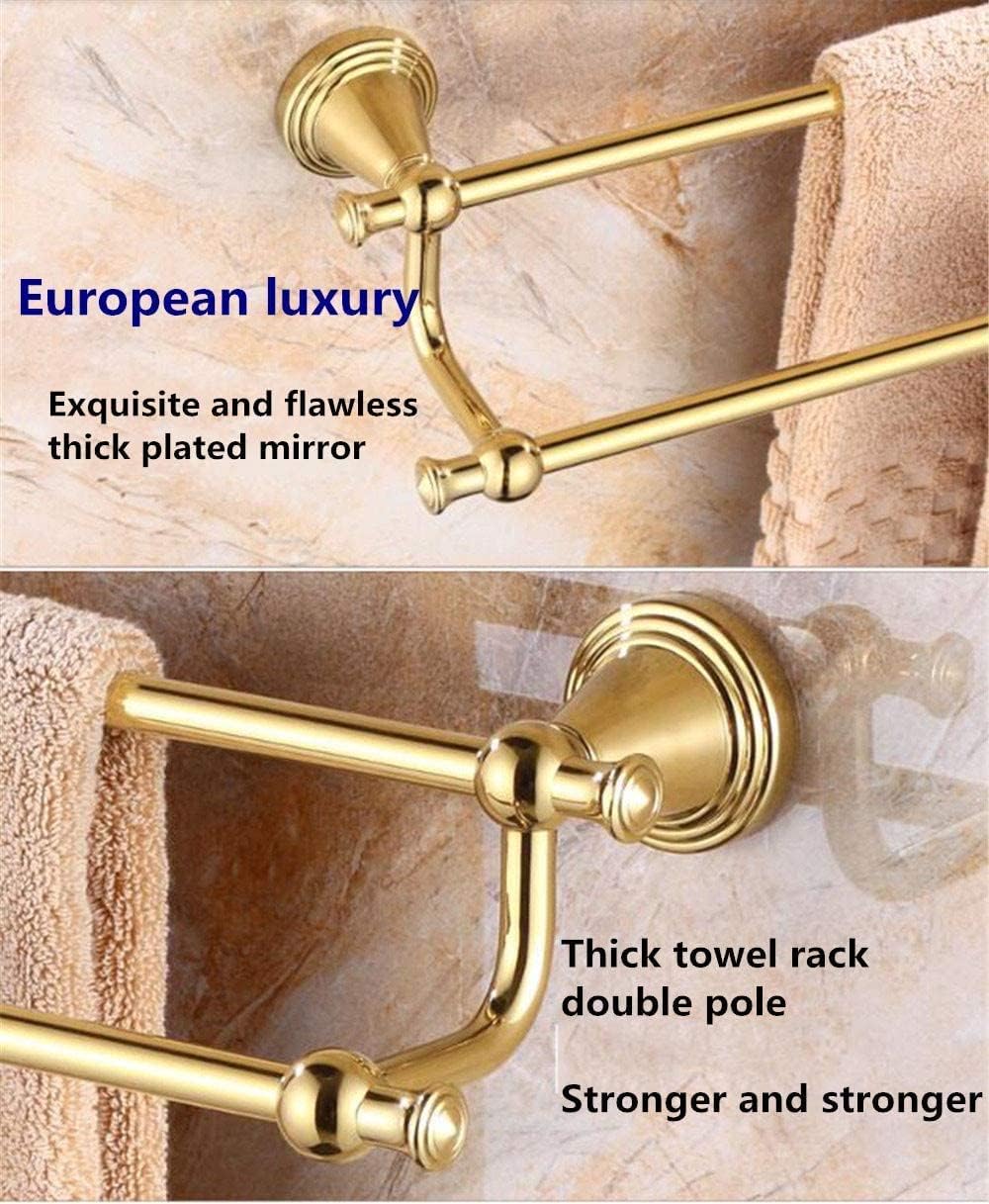 Towel Racks European Copper Towel Rack Double Towel Bar Wall-Mounted Towel Holder Towel Rail for Bathroom Kitchen Office Organizer (Color : Gold, Size : 40cm)
