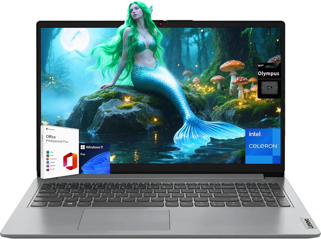 Lenovo IdeaPad Laptop, 15.6' HD LED Display, Intel Celeron Dual Core Processor, 8GB RAM, 128GB Storage, 1 Year Office 365, Wi-Fi 6, Win 11Pro, Privacy Camera, Cloud Grey
