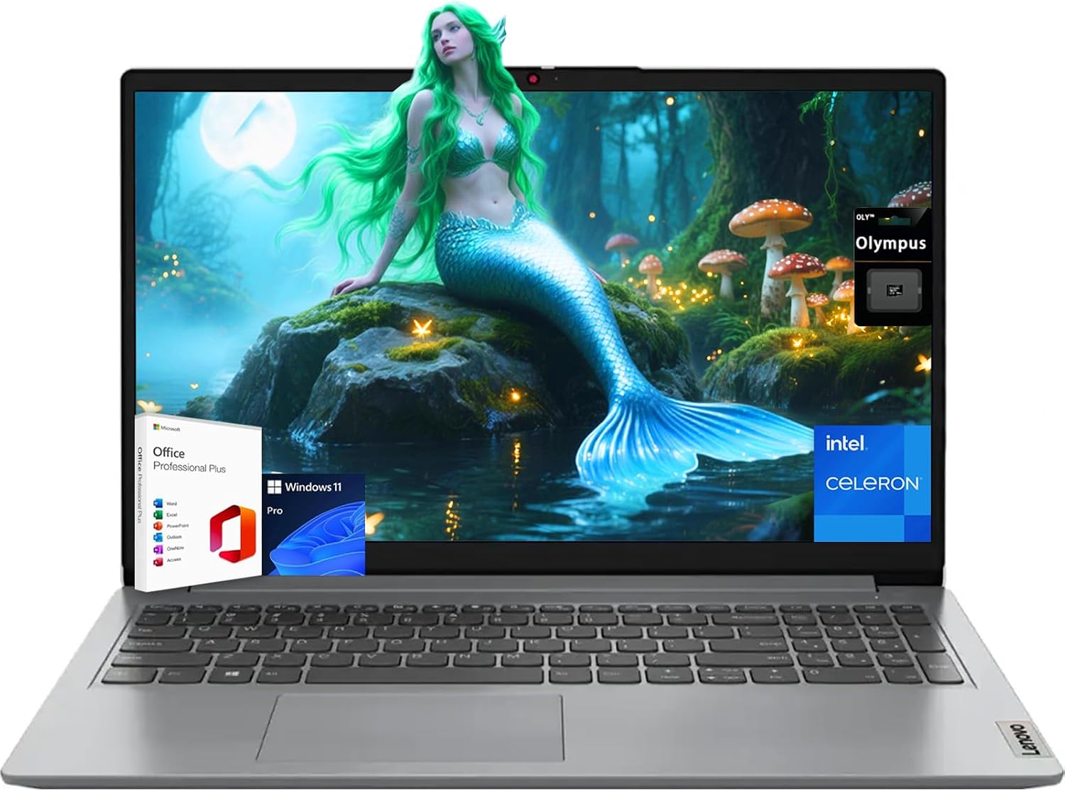 Lenovo IdeaPad Laptop, 15.6' HD LED Display, Intel Celeron Dual Core Processor, 8GB RAM, 128GB Storage, 1 Year Office 365, Wi-Fi 6, Win 11Pro, Privacy Camera, Cloud Grey