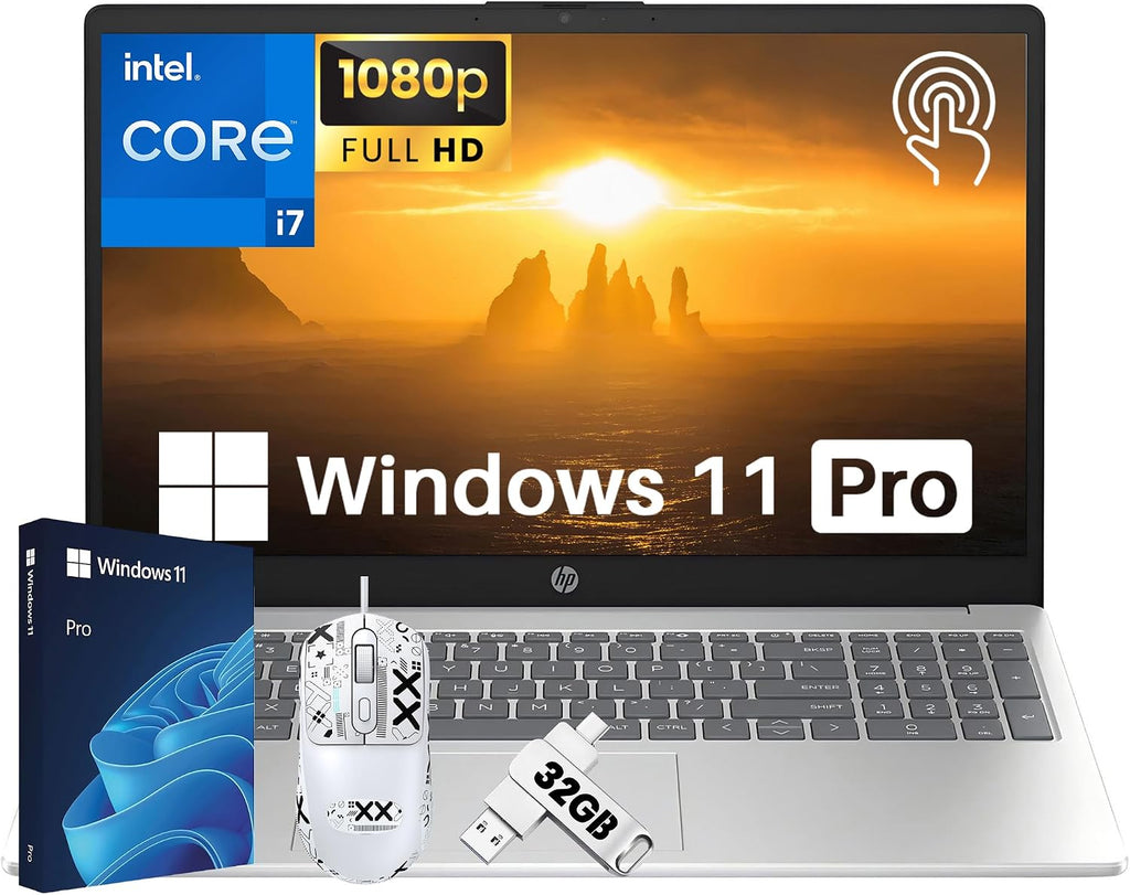 HP 15 Laptop for Work, 15.6' Full HD Touchscreen, 64 GB RAM, 1 TB SSD, Intel 10-Core i7-1255U, Long Battery Life, HD Camera, HDMI, Win 11 Pro, MS Office Lifetime License, with Bonus Accessories