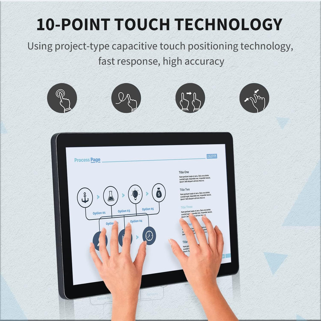 13.3 inch Capacitive Multi-Touch Screen Industrial Monitor, 16:9 Display 1920 x 1080P, Built-in Speakers, VGA & HD-MI Monitor for PC, POS, Small Business, Restaurant