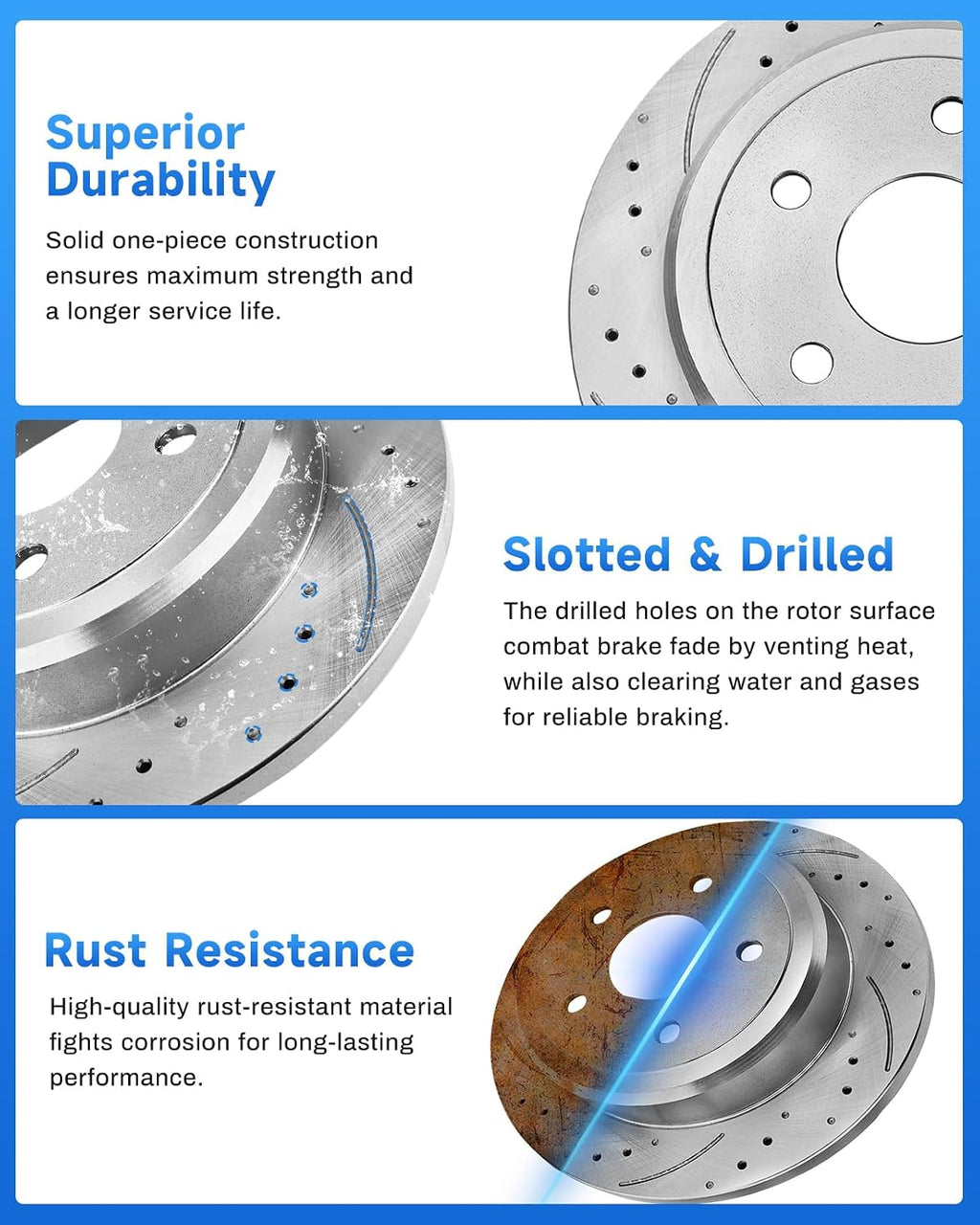 Anpulsero Rear Brake Pads and Rotors Kit Compatible with 2011-2020 Jeep Grand Cherokee, 2011-2020 Dodge Durango|Low Dust Noise Free-Drilled Slotted Brake Rotors Kit| 53061 & D1498-8698 | 329.9mm(13in)