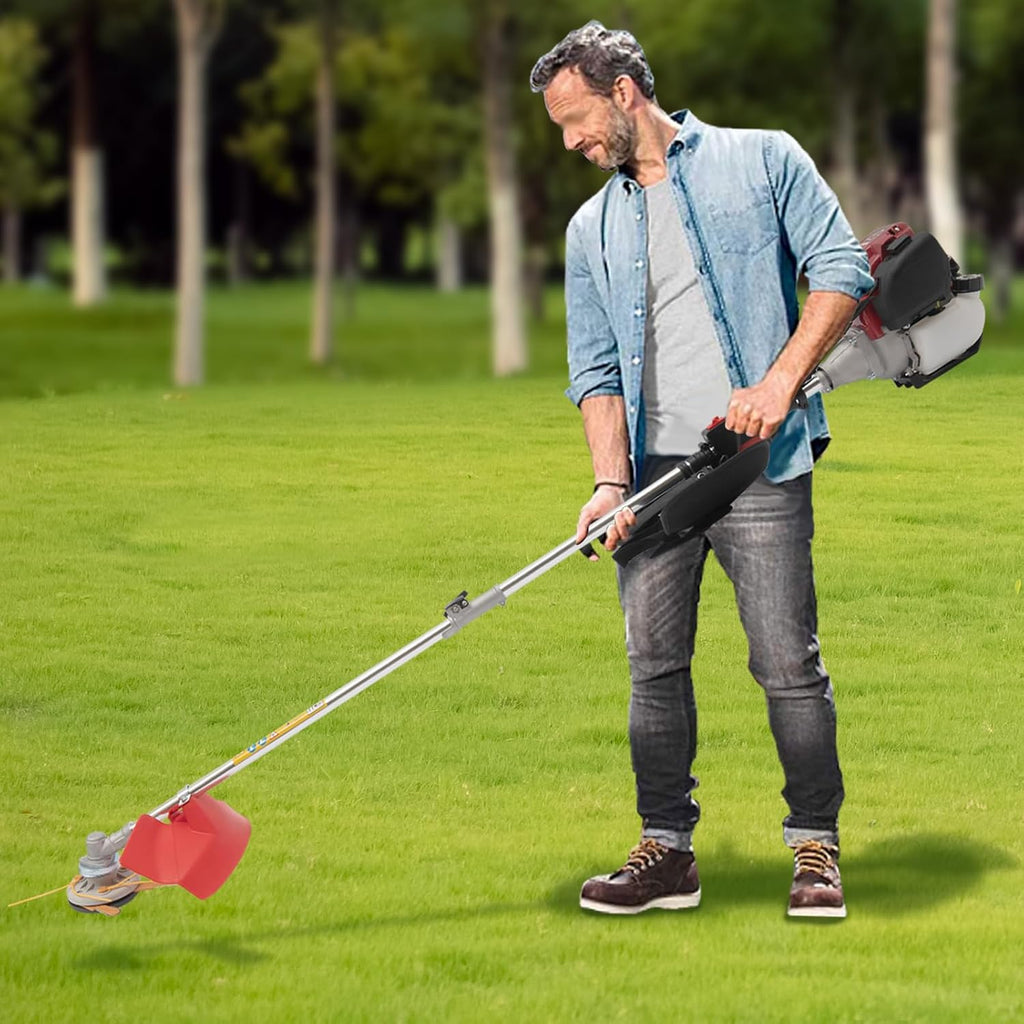 4-Stroke Weed Wacker, 35.88CC 0.75KW 8500R/Min 650ML Gas Powered Brush Cutter Garden Mower Grass Harvesting Trimmer Weeding Machine for Home Lawn Mowing, Orchard Mowing (Red)