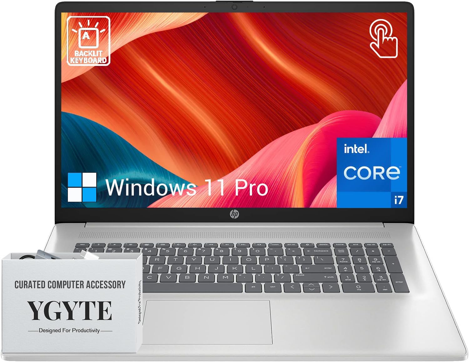 HP 17 Touchscreen Laptop Computer, 17.3' HD+ Touch Screen Business Laptop, Intel Core i7, 32GB RAM, 1TB SSD, Windows 11 Pro, 10-Key Backlit Keyboard